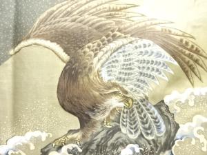 アンティーク　富士に鷹模様肩裏本場泥大島紬男物羽織